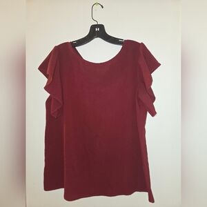 SHEIN Burgundy Ruffle Sleeve Top